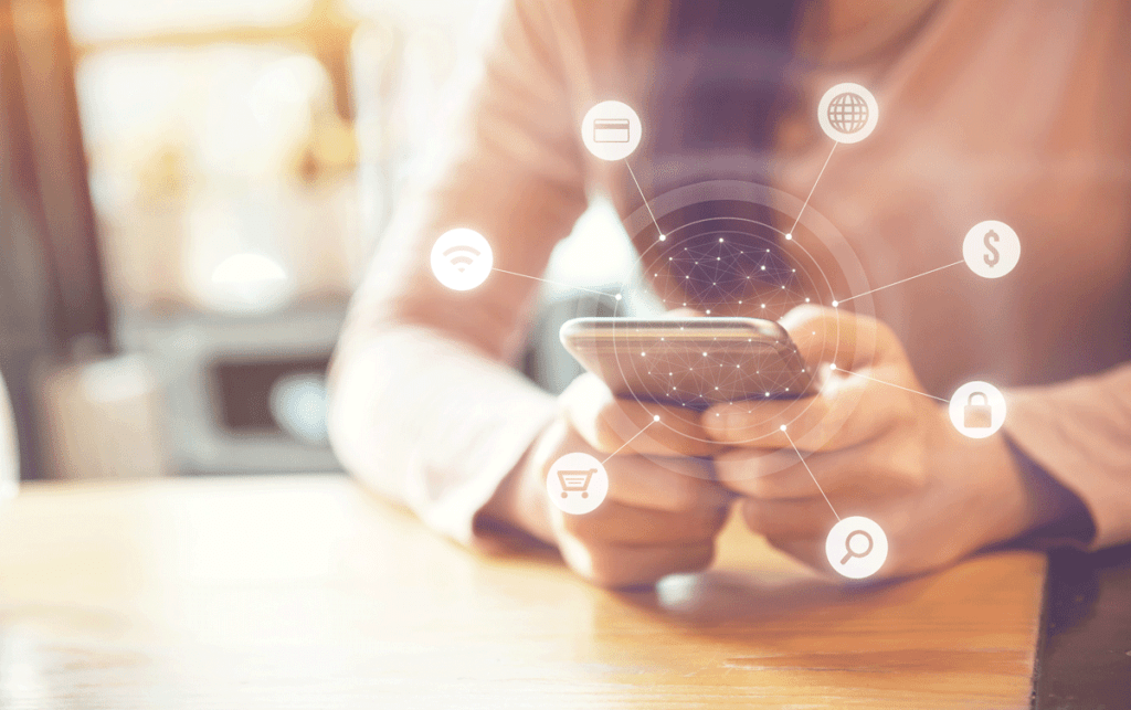 woman using mobile phone for online patient self-scheduling