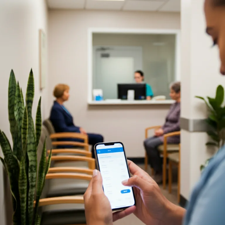 Patient using dash schedule on mobile device in waiting room