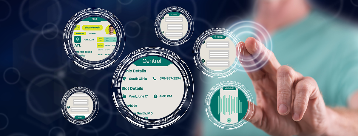 Man presenting the Dash Suite of Patient Engagement software products | Dash Schedule | Dash Patient Self-Scheduling Software | Dash Engage | Dash Pay | Dash Voice AI agents for healthcare
