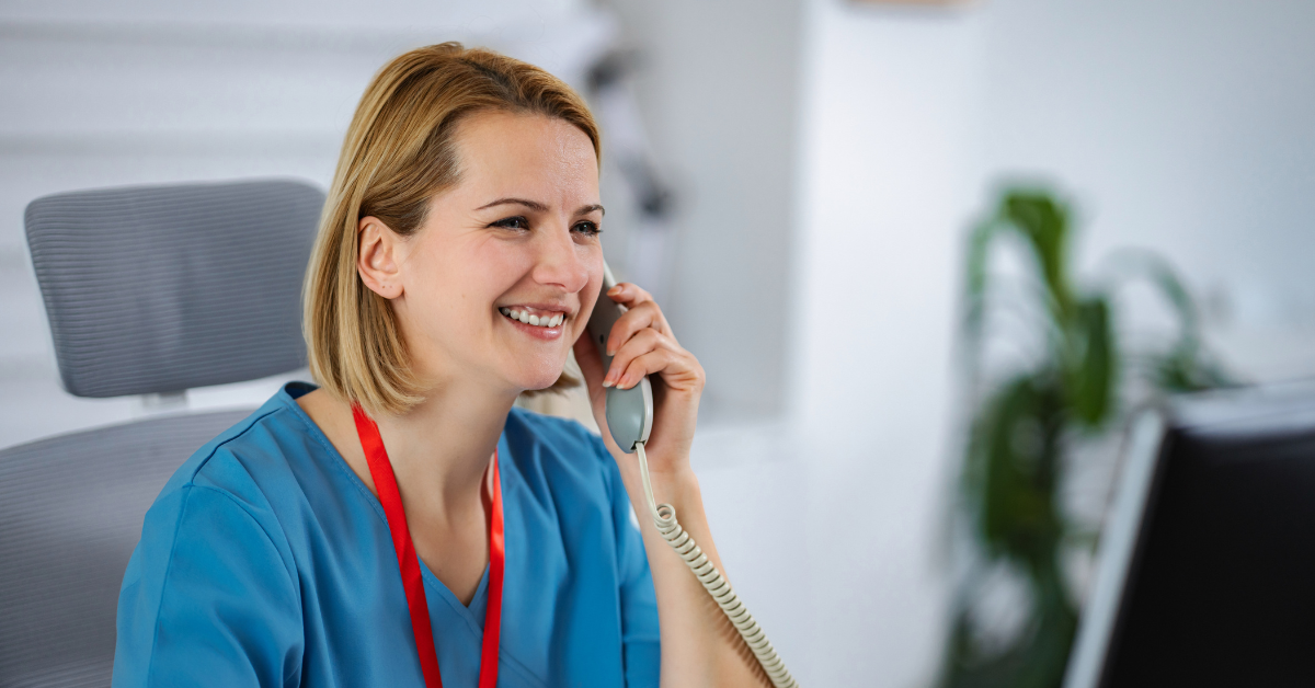 female healthcare worker managing inbound patient call volume with the Dash patient access platform