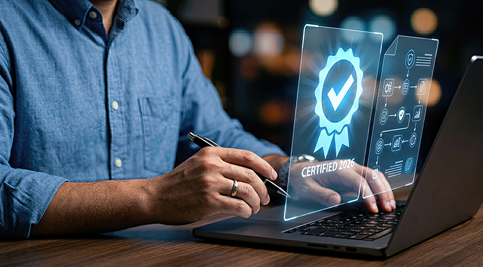 Person in front of computer evaluating Relatient for HITRUST certification for 2026 - 2027
