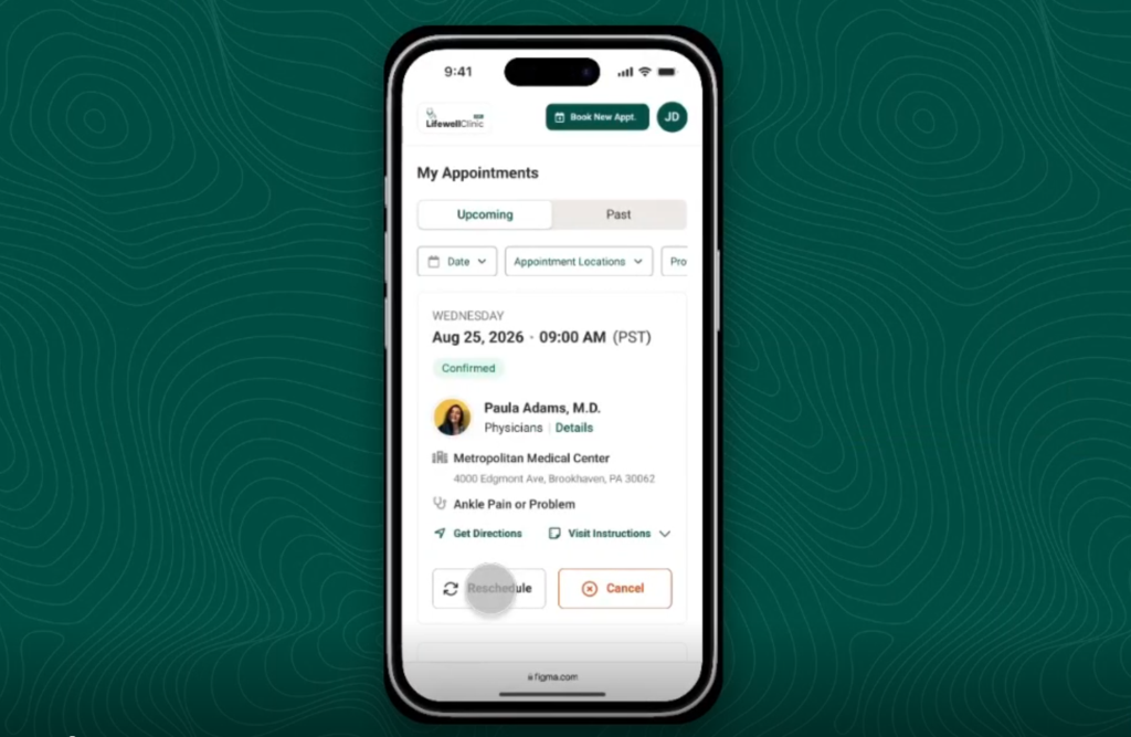 image of mobile phone with Dash Self appointment management illustration